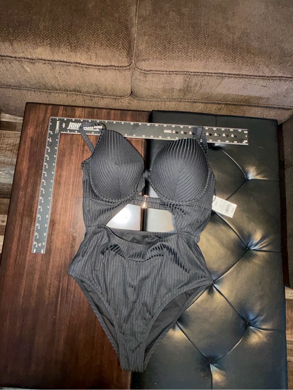 Black Ribbed One-Piece Swimsuit 38DD - Picture 2 of 5